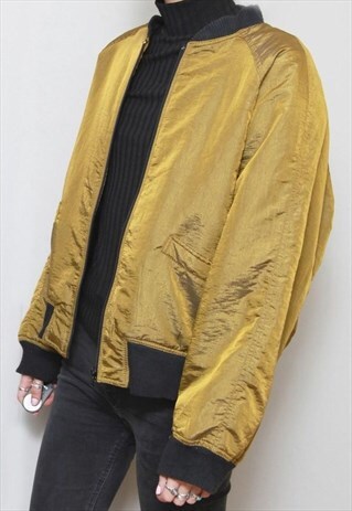 VINTAGE 1990'S GOLDEN GREEN BOMBER JACKET