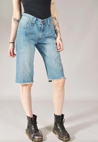 VINTAGE LEVI'S DISTRESSED DENIM SHORTS MID BLUE