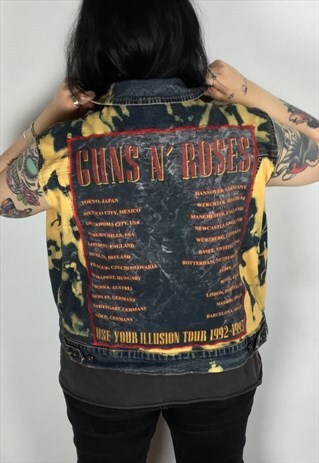 GUNS N ROSES ACID WASH REWORKED DENIM JACKET SIZE MEDIUM