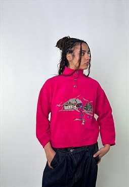 Pink 90s FILA 1/4 Button Sweatshirt