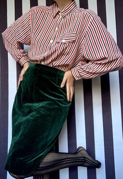 Vintage 70s green velvet pencil skirt, high waisted, UK14