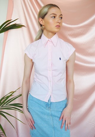 VINTAGE PINK RALPH LAUREN POLO SLEEVELESS SHIRT