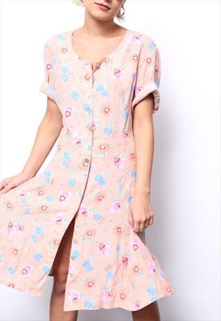 VINTAGE 90S DUSTY PINK FLORAL PRINT MINI DRESS