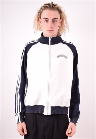 ADIDAS MENS VINTAGE TRACKSUIT TOP JACKET MEDIUM WHITE 90S