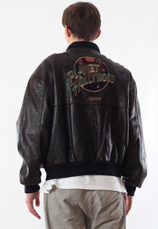 VINTAGE PLANET HOLLYWOOD BOMBER LEATHER 90S REVERSIBLE