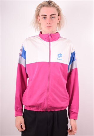 LOTTO MENS VINTAGE TRACKSUIT TOP JACKET MEDIUM PINK 90S