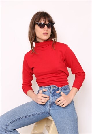 VINTAGE 90S RED POLO HIGH TURTLE NECK TOP