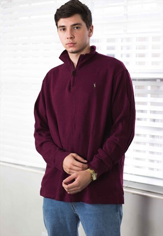 VINTAGE POLO RALPH LAUREN 1/4 ZIP JUMPER LOGO 90S XL 14.9