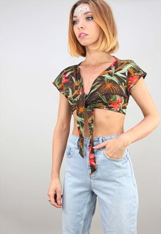 VINTAGE SUMMER FESTIVAL PATTERNED TIE CROP TOP