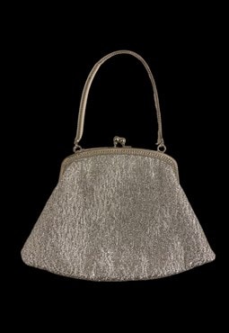 60's Vintage Hand Held Silver Lurex Evening Bag