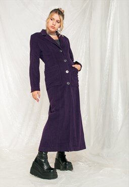 Vintage Coat 90s Long Maxi Matrix Jacket in Purple Wool