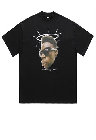 Grunge t-shirt raver print tee hip-hop top in black