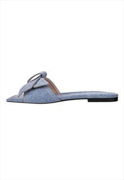 Denim Square Toe Sandals Flats