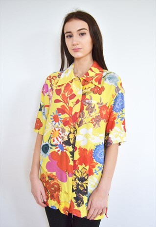 RARE MOSCHINO YELLOW FLORAL FLOWER BOYFRIEND SHIRT