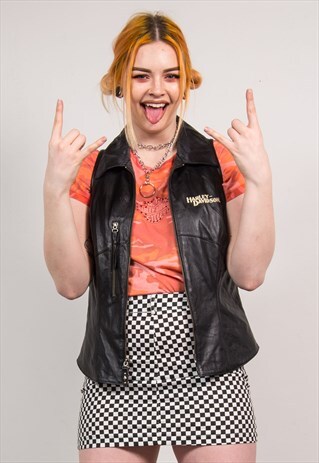 HARLEY-DAVIDSON LEATHER FITTED BLACK WAISTCOAT