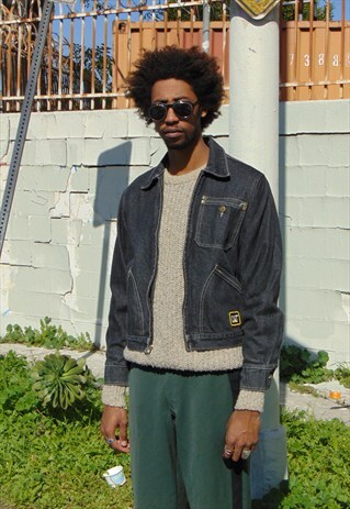 90S SKATER WORKWEAR CROPPED ZIP FRONT RAW BLACK DENIM JACKET