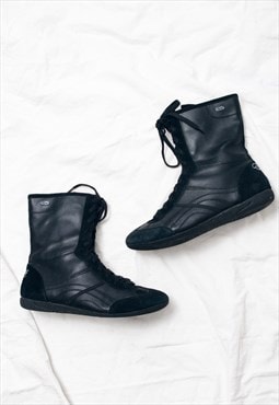 Vintage Y2K Leather Boxing Boots in Black