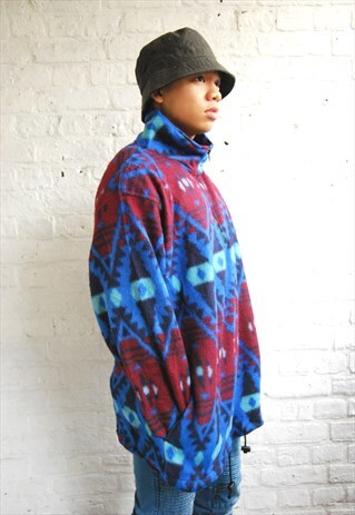 CRAZY PRINT AZTEC 1/4 ZIP FLEECE TOP (1990'S)