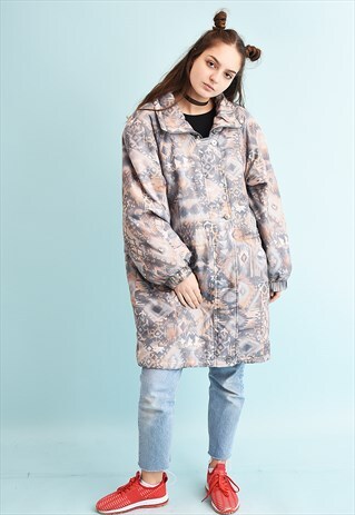 90'S RETRO ATHLEISURE ABSTRACT PRINT PUFFER JACKET PARKA
