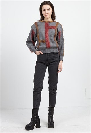 VINTAGE GREY JEAN AUSSI ROUND NECK KNIT JUMPER SWEATER