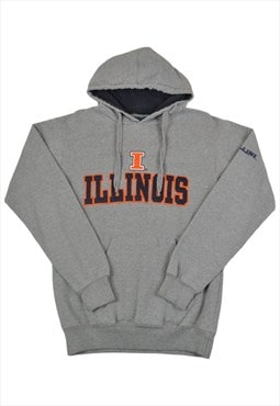 Vintage Illinois Varsity Hoodie Sweatshirt Grey XS