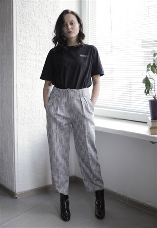 VINTAGE 80'S GREY HIGH WAISTED STRAIGHT TROUSERS