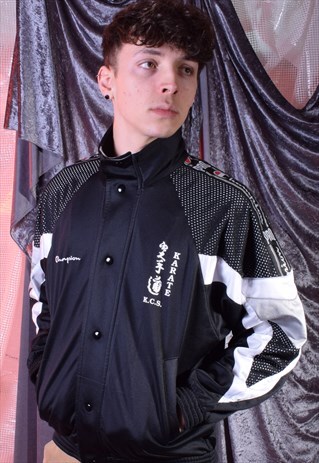 VINTAGE CHAMPION BLACK AND WHITE TRACK JACKET