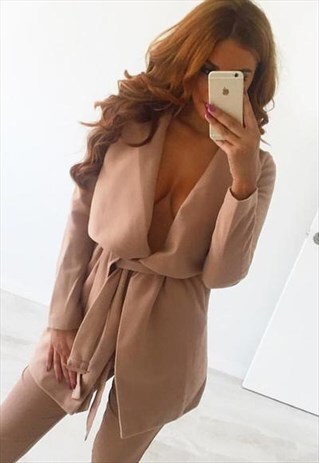 BROWN JACKET WITH OVERSIZED LAPEL