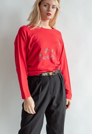 VINTAGE 80S GRAMMAS JUMPER WITH DUCK EMBROIDERY