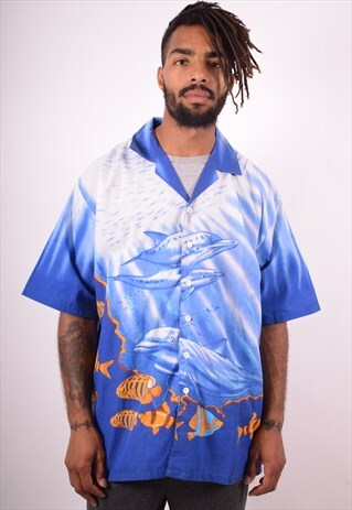 MENS VINTAGE SHIRT XL BLUE 90S