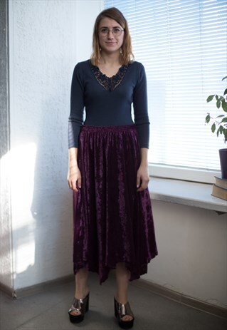 VINTAGE 80'S PURPLE VELVET ASYMMETRIC SKIRT