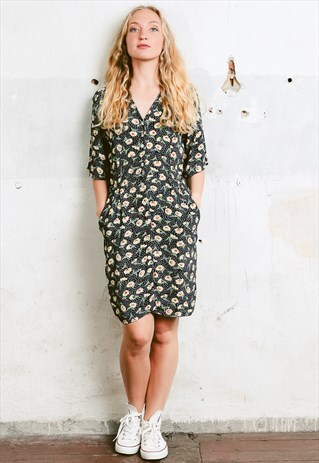 VINTAGE 90S FLORAL MIDI DRESS WITH POCKETS