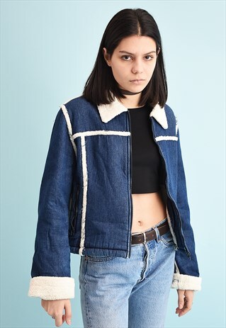 Y2K DENIM & FAUX FUR SHERPA SHEARLING TEEN JACKET
