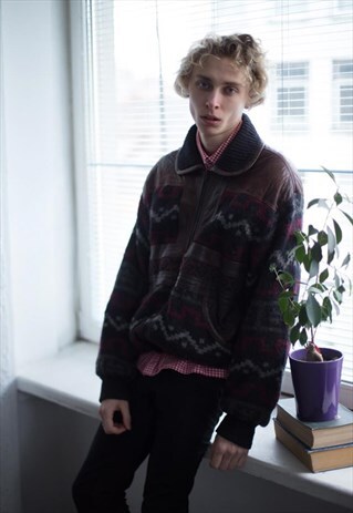 VINTAGE 80'S MULTICOLOUR WOOL BOMBER JACKET