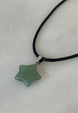 green aventurine black chord star necklace