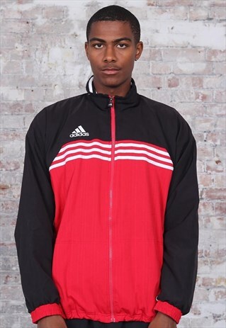 VINTAGE ADIDAS LOGO 3 STRIPE JACKET BLACK RED