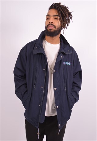 FILA MENS VINTAGE RAIN JACKET XL NAVY BLUE 90S