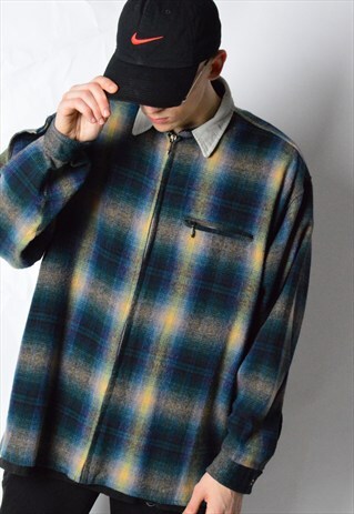 VINTAGE 80S WOOL BLEND CORDUROY COLLAR SHIRT WITH ZIPPER