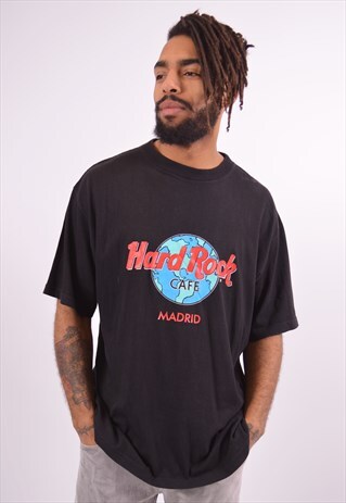 HARD ROCK CAFE MENS VINTAGE MADRID T-SHIRT TOP XL BLACK 90S