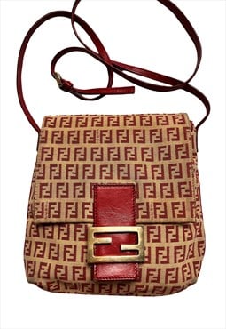 Fendi Crossbody Bag Zucca Logo Zucchino Vintage Beige Red 