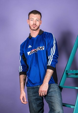 VINTAGE 1990S BLUE LONG-SLEEVED ADIDAS FOOTBALL SHIRT