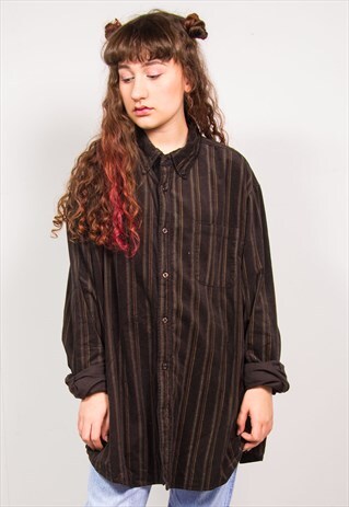 VINTAGE 90'S BROWN STRIPED CORD OVERSIZED SHIRT