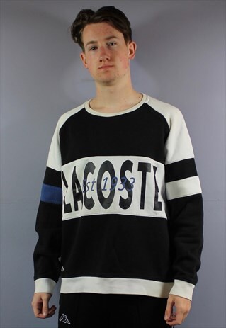 VINTAGE LACOSTE SWEATSHIRT IN BLACK WITH PRINTED LOGO AND EM