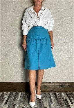 Vintage 60's Antonello Italian Wool Midi Skirt in Blue 