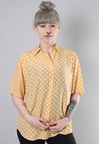 VINTAGE 80S YELLOW POLKA DOT OVERSIZE SHIRT