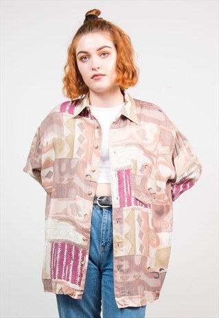 90'S PASTEL CRAZY PATTERN GRUNGE LONG SLEEVE SHIRT