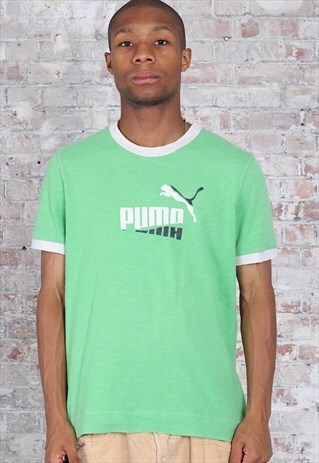 VINTAGE PUMA LOGO T-SHIRT GREEN WHITE