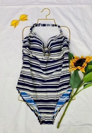 Vintage 80s Striped Gold Detail Swimsuit