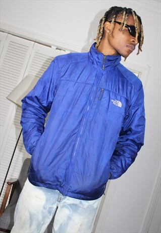 Vintage Y2K Blue Embroidered North Face Puffer Jacket