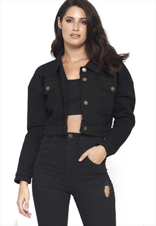 OVERSIZED CROPPED BLACK DENIM JACKET